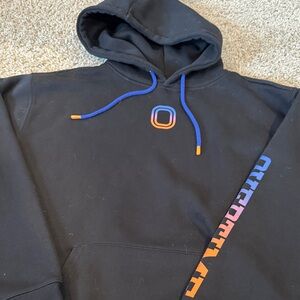 Overtime Black Hoodie with Blue and Orange Accents
